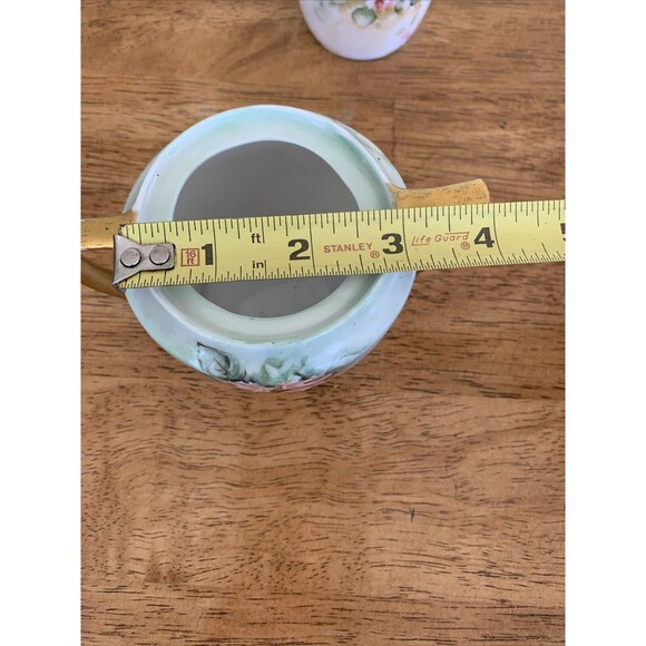 Vtg Weimar Cream & Sugar‎ Green Pink Roses Victorian - Made In Germany - Picture 6 of 10